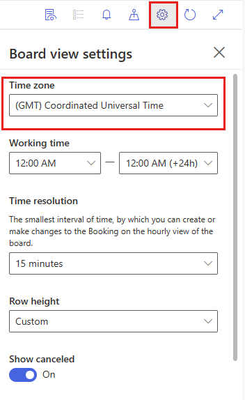 Screenshot of the time zone setting in the schedule assistant.