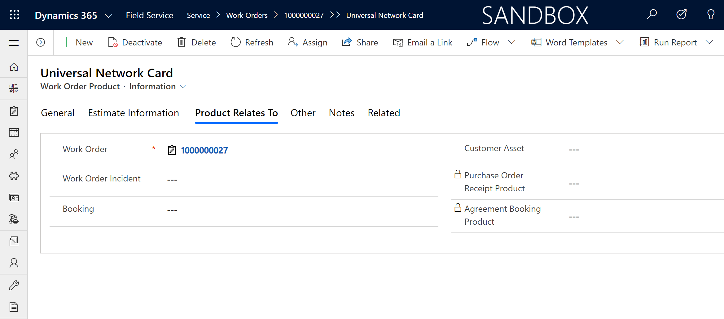 Screenshot of a work order, showing the product relates to section.