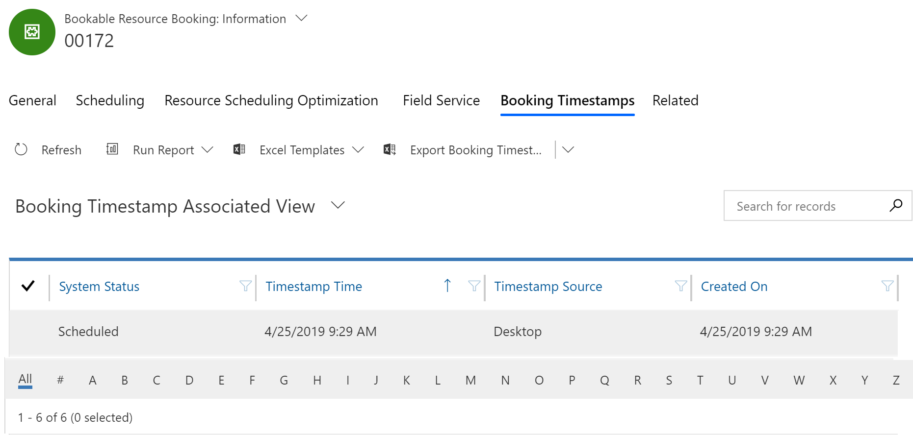 Screenshot of the Booking Information window, showing the Booking Timestamp tab with a System Status of Scheduled displaying one booking.