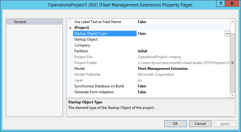 Project settings in Visual Studio.