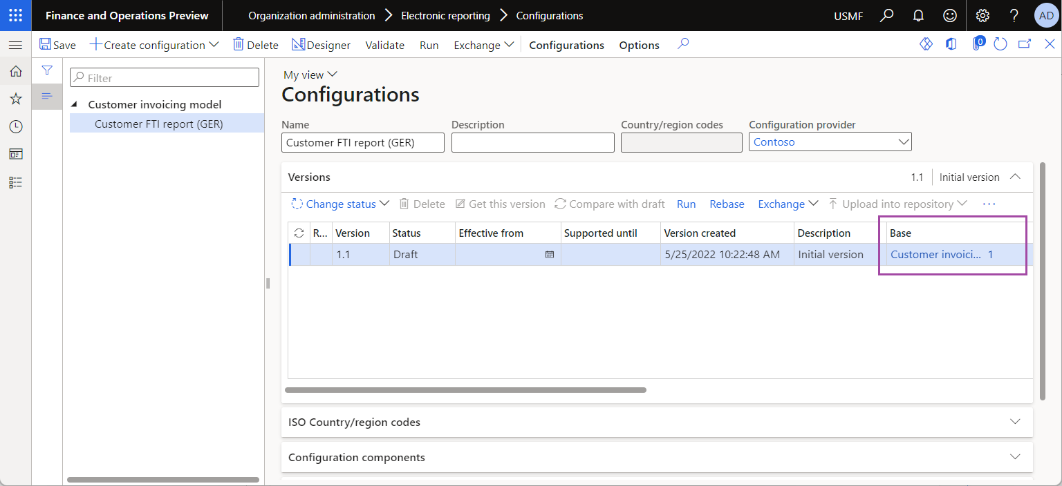 Derived ER format configuration on the Configurations page.