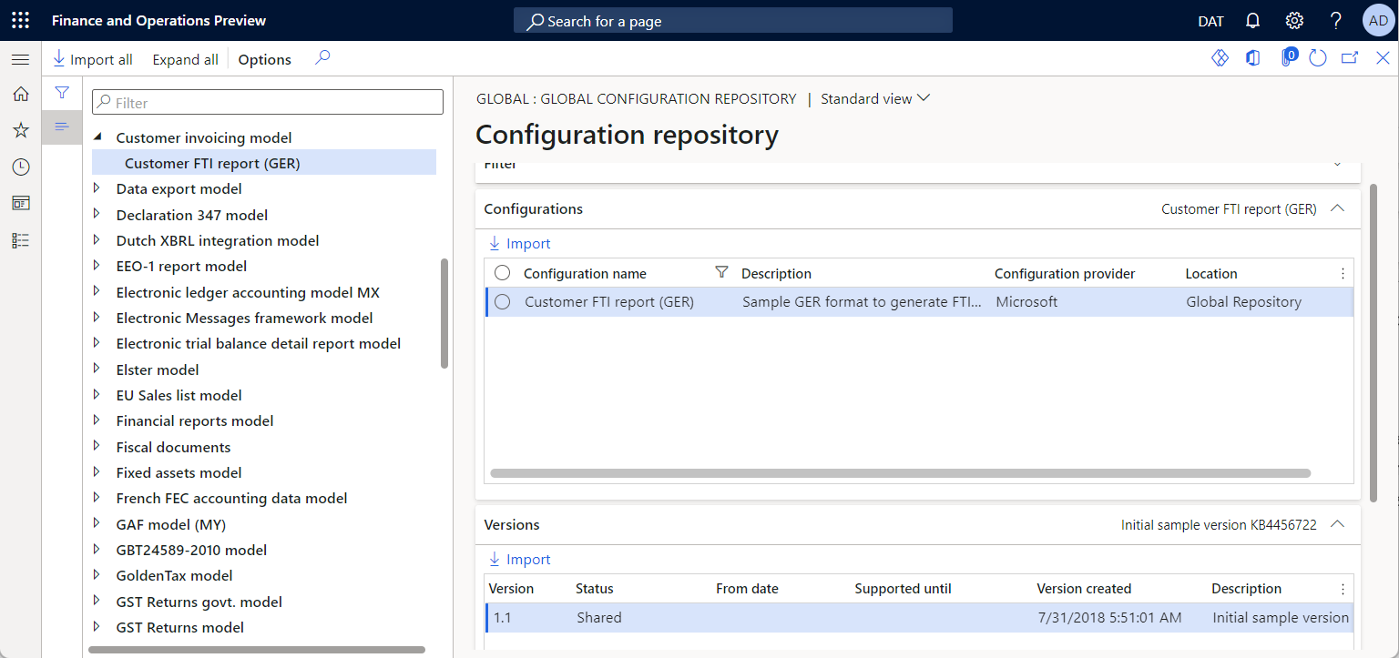 Published ER format configuration on the Configuration repository page.