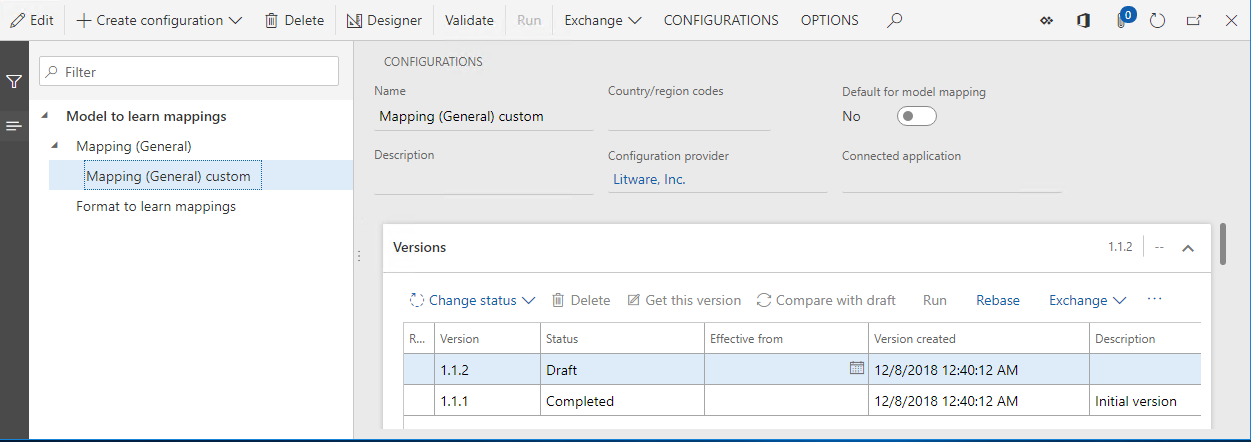 ER configurations page, Mapping general custom configuration.
