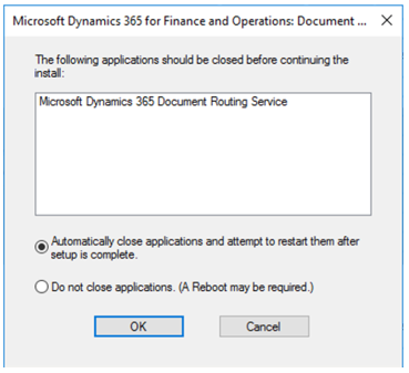 Dialog box that prompts you to close applications.