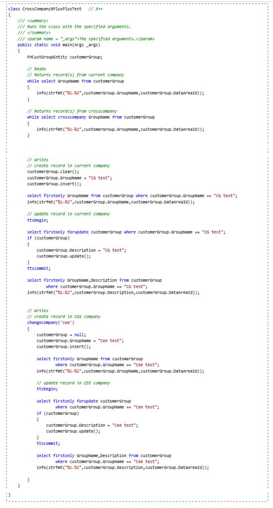 X++ code example accesses FMCustGroupEntity