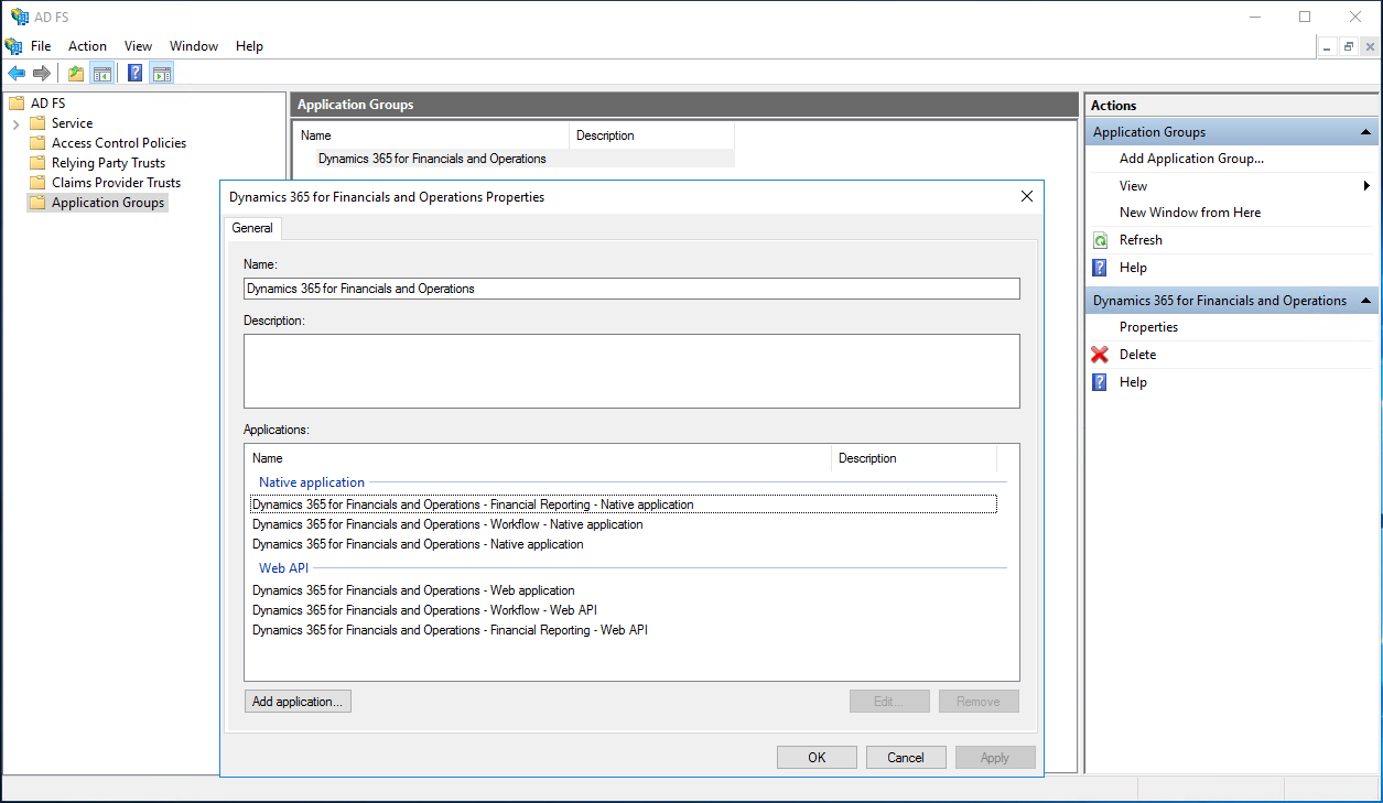 Application group properties