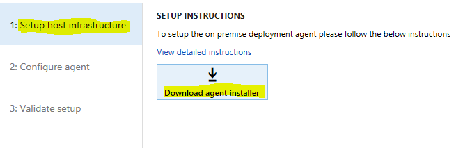 Download agent installer button on the Setup host infrastructure tab.