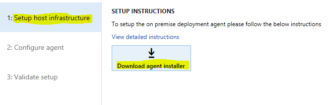 Download agent installer button on the Setup host infrastructure tab