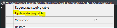 Update staging table.