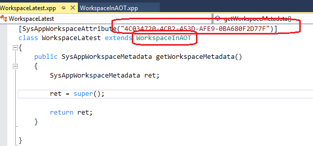 Code editor with SysAppWorkspaceAttribute.