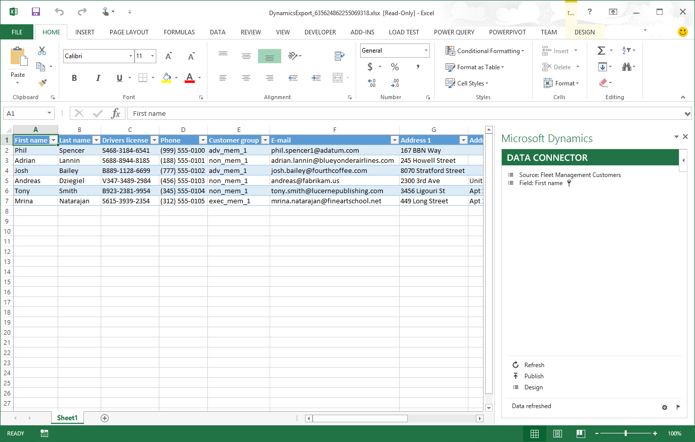 Screenshot of Excel Data Connector app.