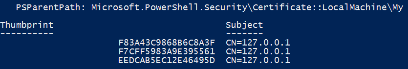 Thumbprint in the Command Prompt window.