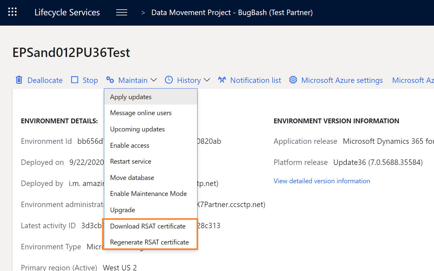 Download RSAT certificate and Regenerate RSAT certificate commands.