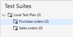 Node for the Purchase order test suite selected in the test tree.