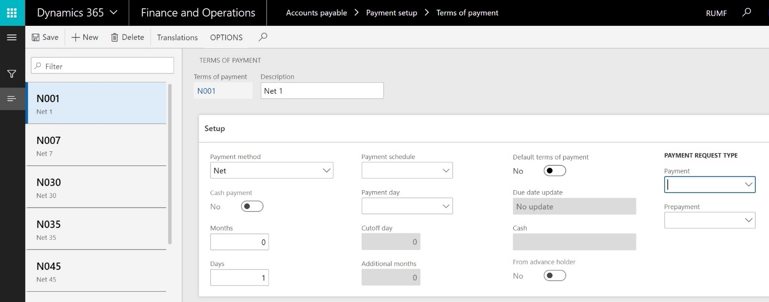 Set up terms of payment.