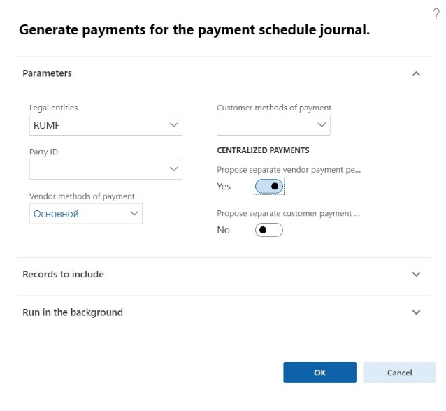 Parameters for payment journal generation.
