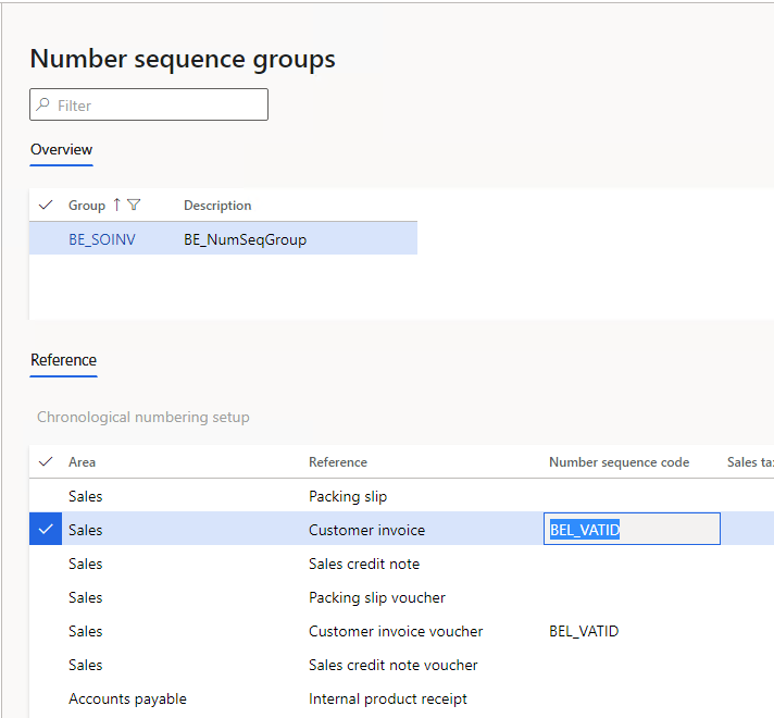 Number sequence codes on the Number sequence groups page.