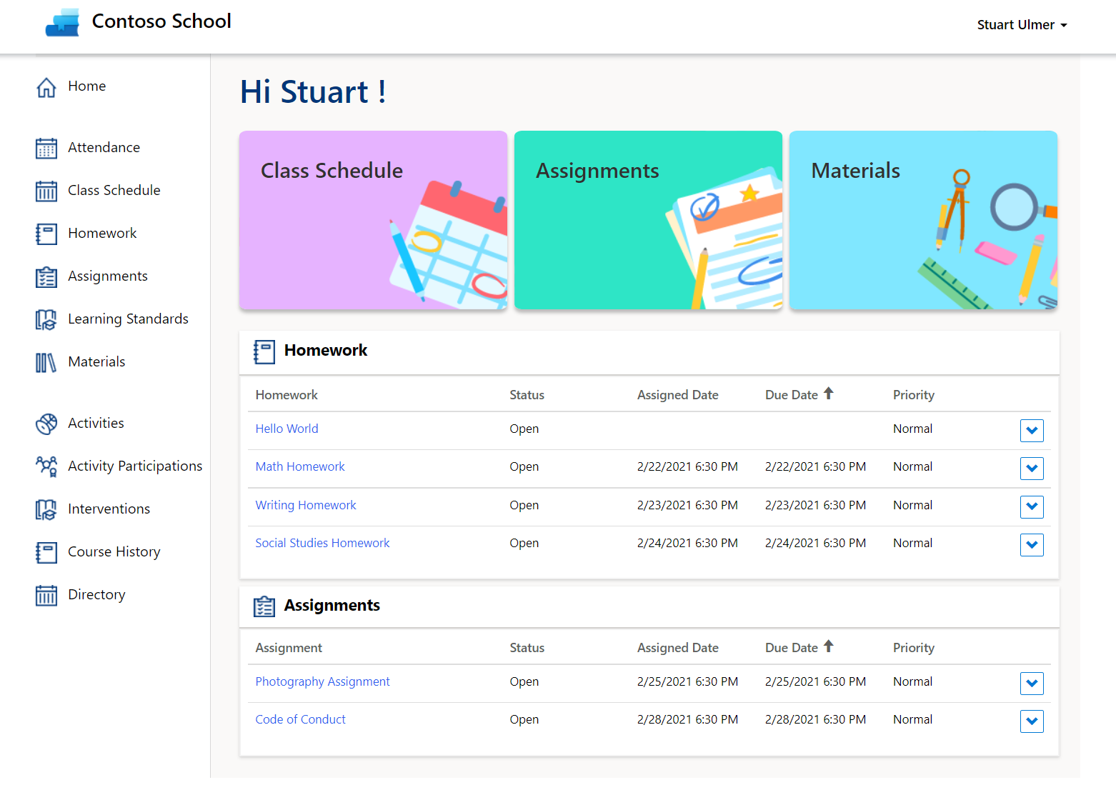 Education accelerator: Parent and student portal - view assignments