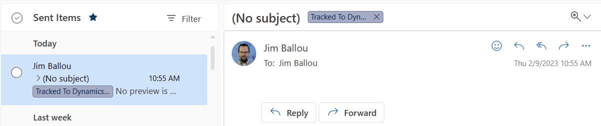Screenshot showing the changed dialog box to set the Dynamics 365 tracking.