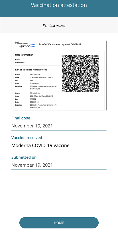 Pending for review vaccination attestation