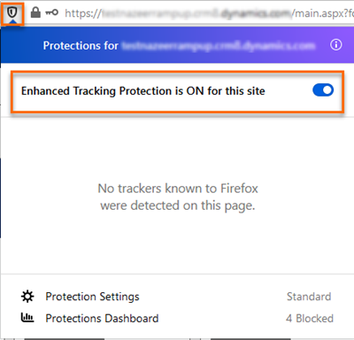 Configure track prevention section in firefox.