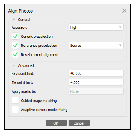Align Photos default settings.