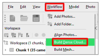 Build Dense Cloud command.