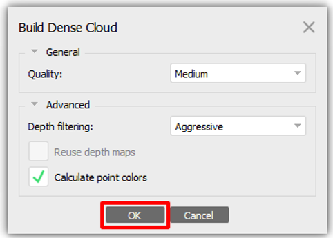 Build Dense Cloud settings.