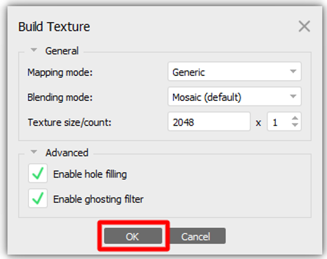 Build Texture default settings.
