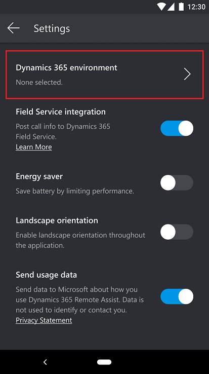Remote Assist settings in the Mobile app.