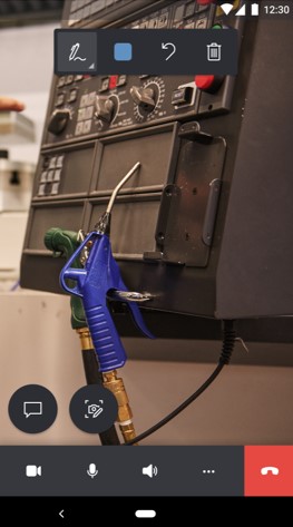 Screenshot of technician's mobile app screen with live video feed.