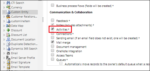 Screenshot from Microsoft documentation: How to enable Activities on a Custom Entity