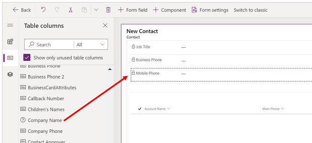 Edit the form and drag company name above mobile phone.