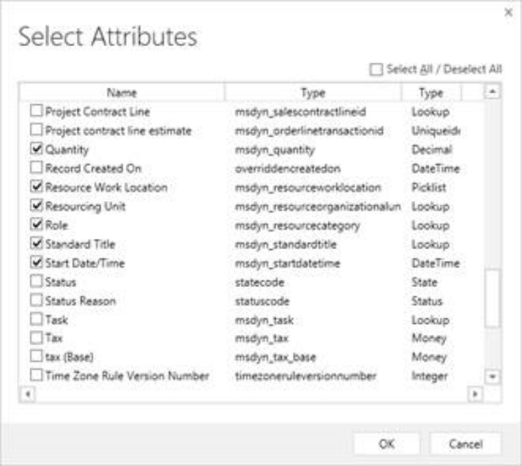 Select Attributes dialog box.