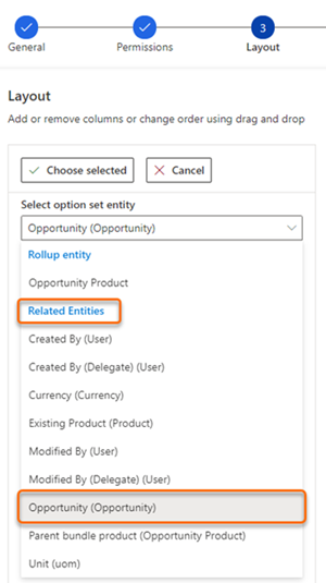Select the Opportunity entity from related entities.