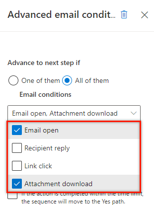 Select the Email open and Attachment downloaded checkboxes.