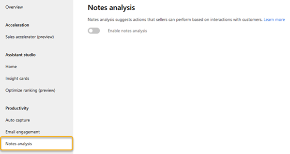 Notes analysis configuration page