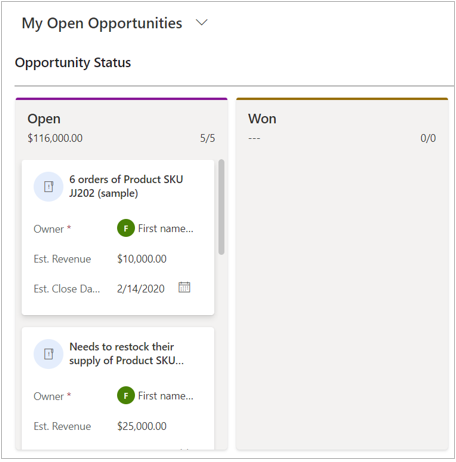 Status-based opportunity Kanban view.