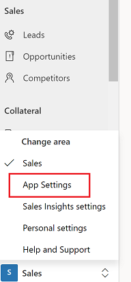 Screenshot depicting the App settings option in change area
