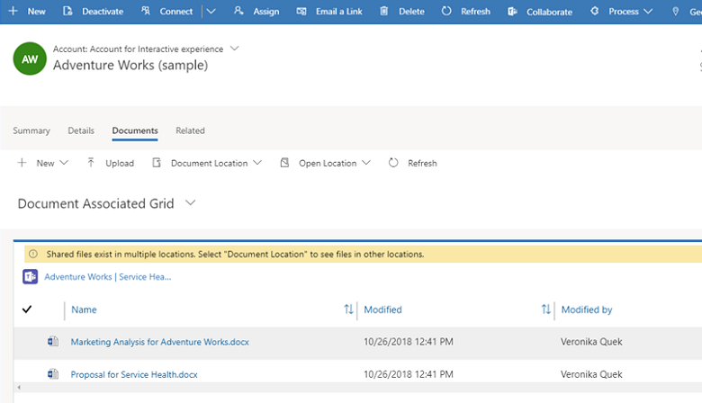Dynamics 365 apps document management in Teams.