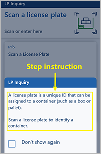 Example of a step instruction in the Warehouse Management mobile app