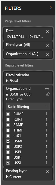 Filter options.