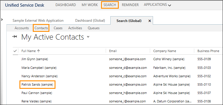 Screenshot of contact list.