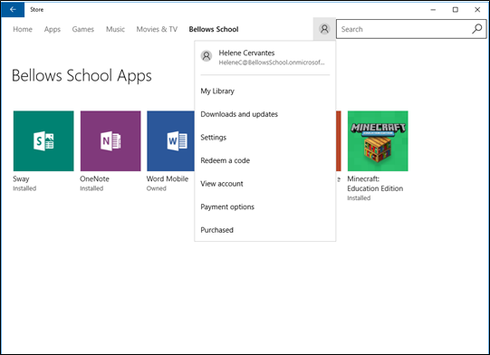 Microsoft Store app directing the navigation to My Library.