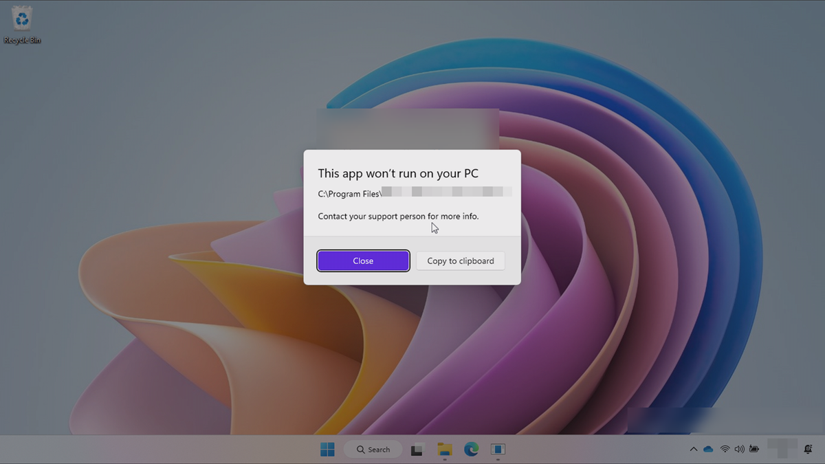 Screenshot of Windows SE - error window while opening an app.