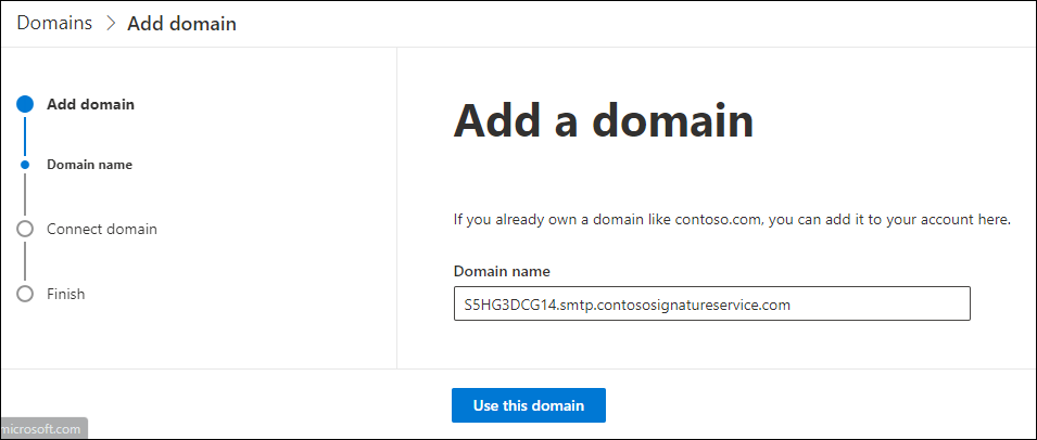 Enter the custom certificate domain provided by the email add-on service.