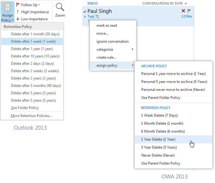 Personal tags in Outlook 2010 and Outlook on the web.