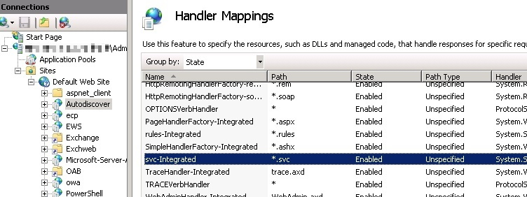 Screenshot of an example of the svc-Integrated handler mapping.