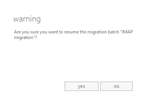 Screenshot of the warning text for migration batch.