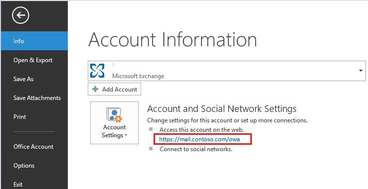 exchange server email here in Outlook